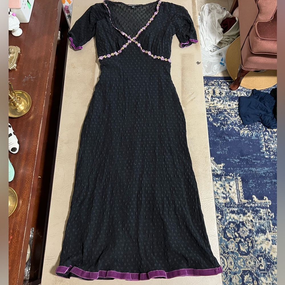 Vintage Betsey Johnson New York black midi dress with velvet trim